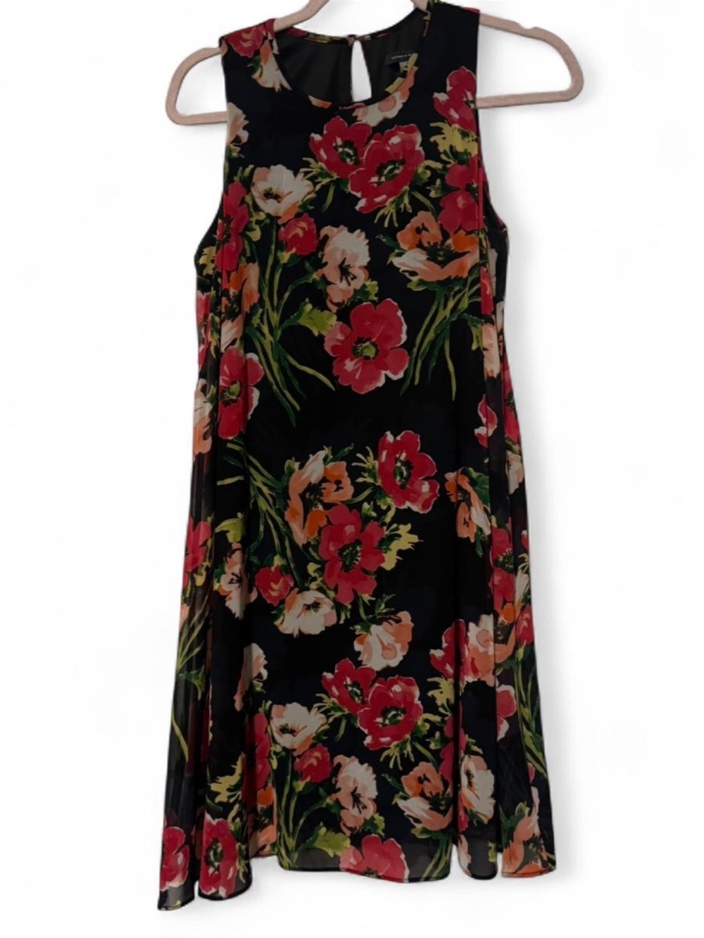 Tommy Hilfiger Black Floral Midi Dress Sleeveless Fit Flare Size 8
